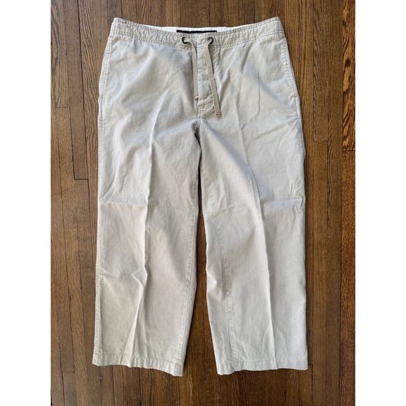 Express Pants - Express Linen Cotton Blend Wide Leg Drawstring Pants Tan Beige Womens Medium